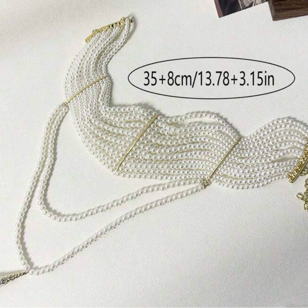 Women's Multi-layer Vintage Pearls Choker Necklace - Tassel Collars - Picture 8 of 8